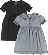 Analogie by Lil Legs Stonewash Collection Girls Peter Pan Short Sleeve Dress - SWPDS