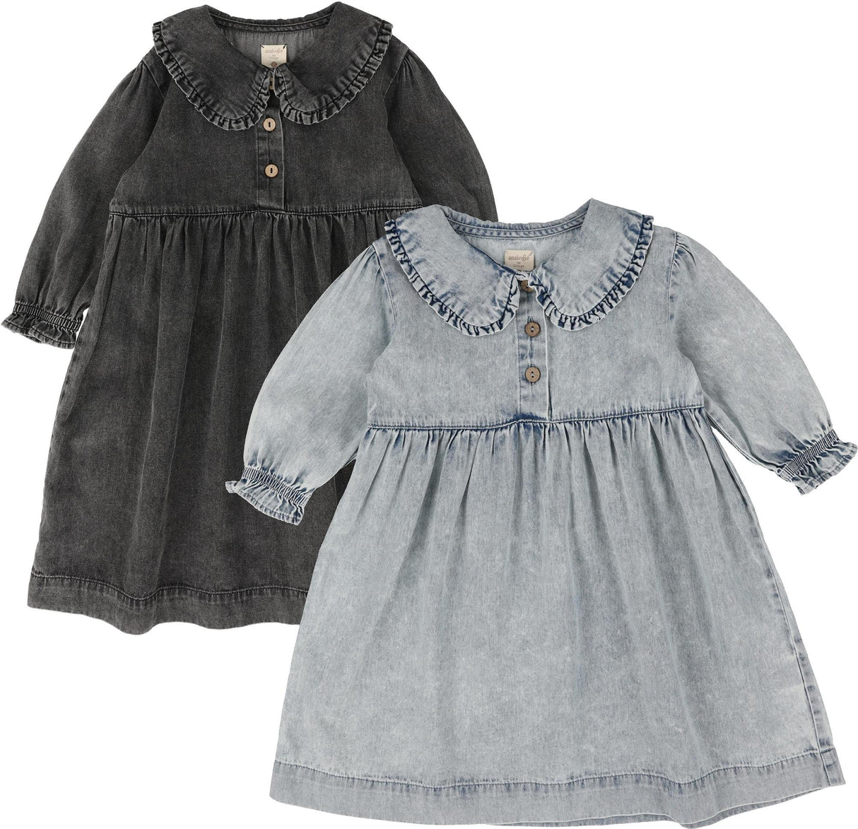 Analogie by Lil Legs Stonewash Collection Girls Peter Pan Long Sleeve Dress - SWPDQ