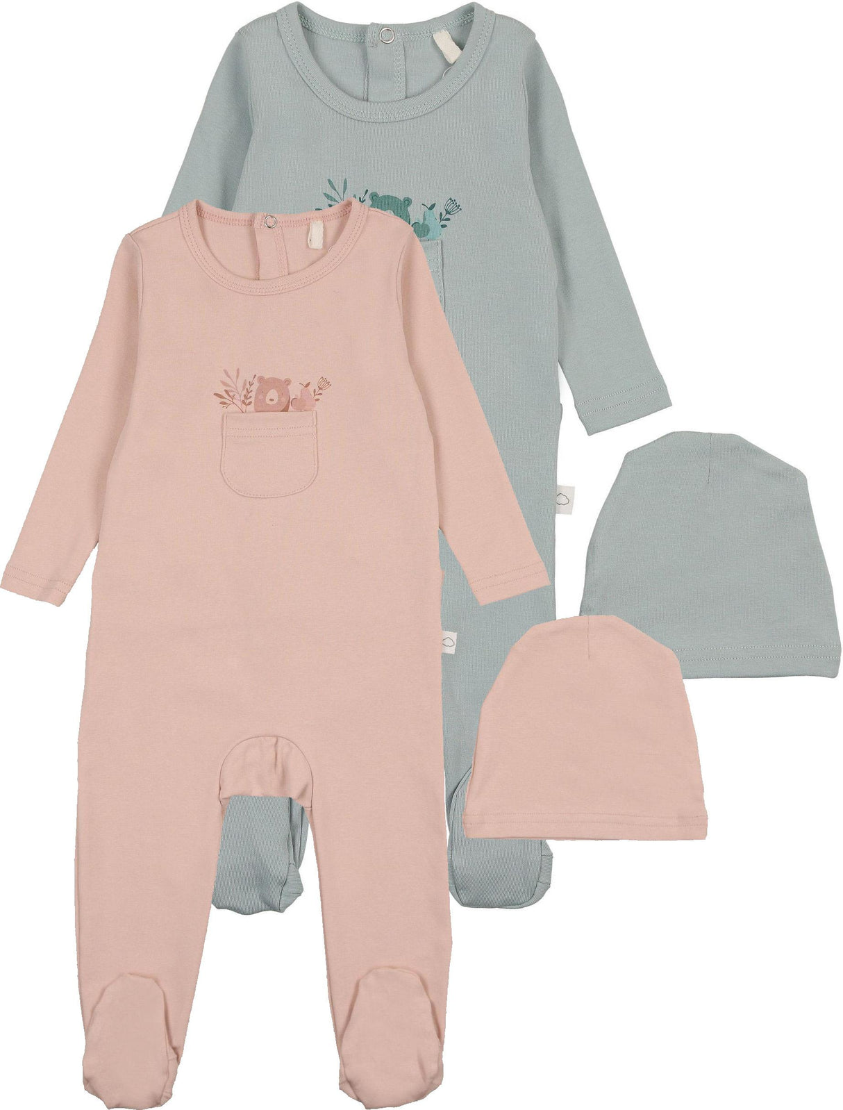 Pouf Baby Boys Girls Teddy Pocket Cotton Stretchie & Beanie Set