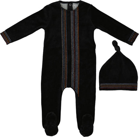 Bee & Dee Baby Boys Stitching Velour Stretchie & Beanie Set - HCSBB