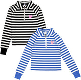 Memoi Teens Girls Striped Mini-Ribbed Quarter Zip Long Sleeve T-Shirt - MKC-108