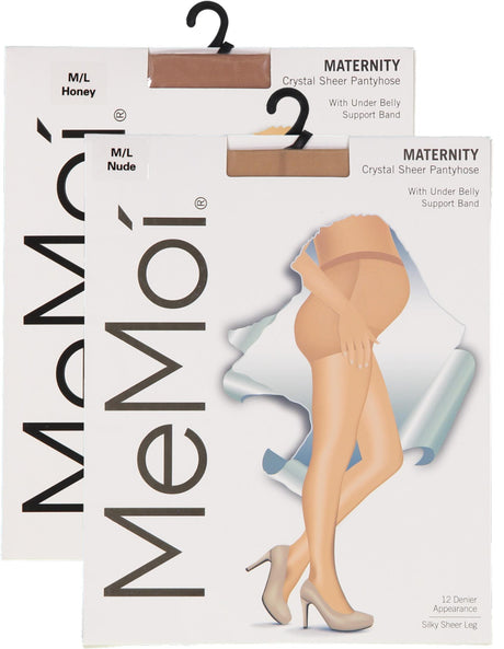 Memoi Womens Maternity 12 Denier Crystal Sheer Pantyhose with Under Belly Support Band - MA-401