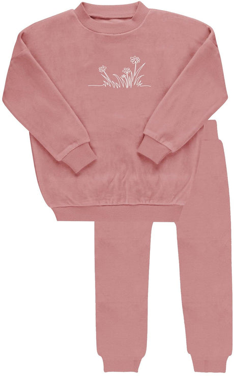 Ely's & Co Baby Girls Embroidered Flowers Velour Outfit - AW24-0009-LS