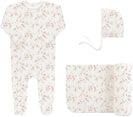 Ely's & Co Baby Girls Vine Print Velour Stretchie, Bonnet, Swaddle Gift Set - AW24-0013-GBG