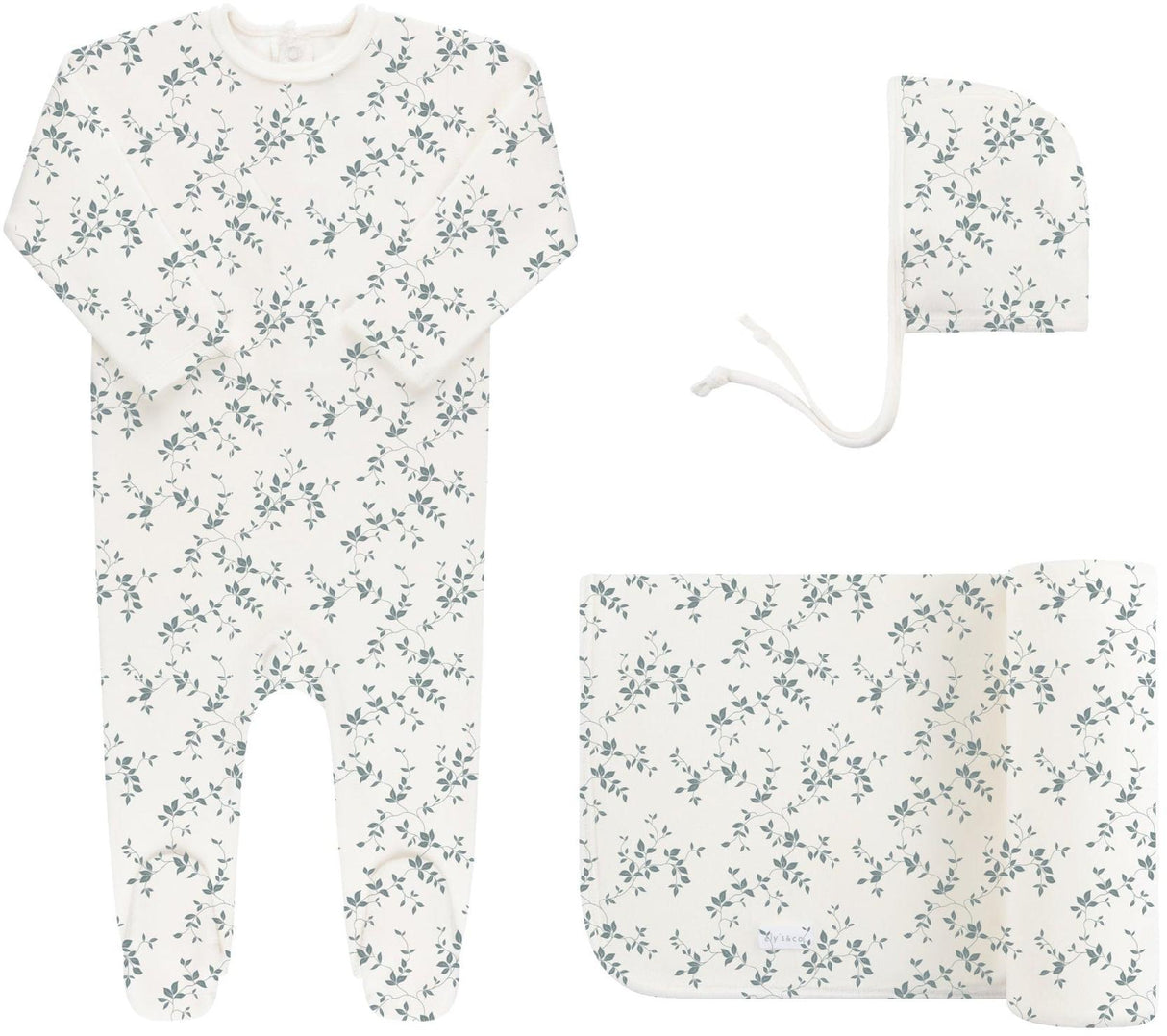 Ely's & Co Baby Boys Vine Print Velour Stretchie, Bonnet, Swaddle Gift Set - AW24-0014-GBG